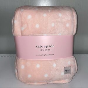 Kate Spade Oversized King Pink White Polka Dot Fleece Blanket Larabee Dots